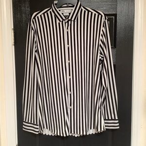 Zara Men’s Black and White Vertical Stripe Dress Shirt